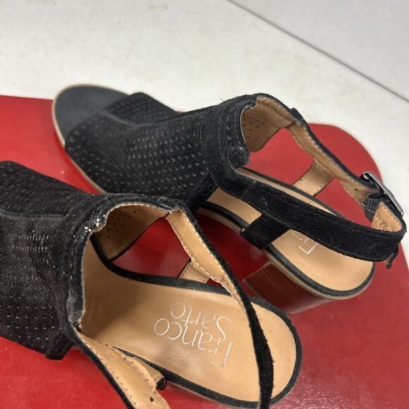 Franco Sarto Women's 6.5 Open Toe Slingback Ankle Strap Block Heel Sandal Suede - Picture 5 of 8